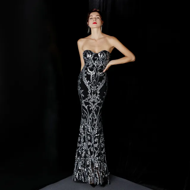 Sequined Long Dress Skirt Prom Party Etiquette Celebration Evening Dress Silver - Shop at LoveMi