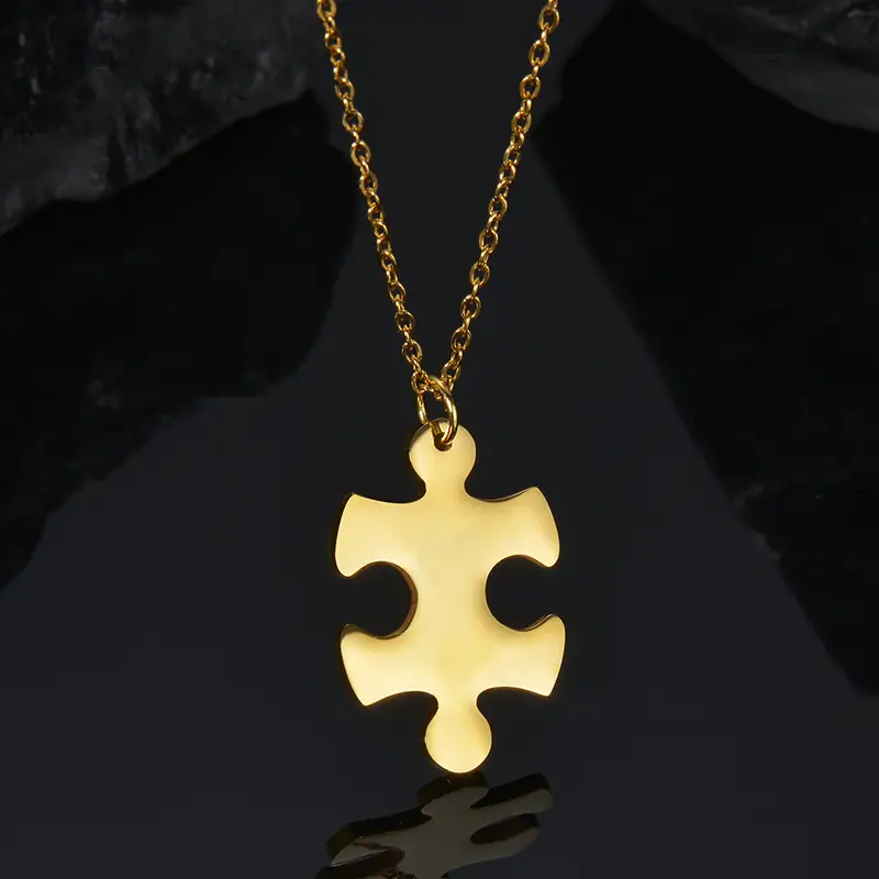 Stainless Steel Glossy Couple Puzzle Pendant Necklace