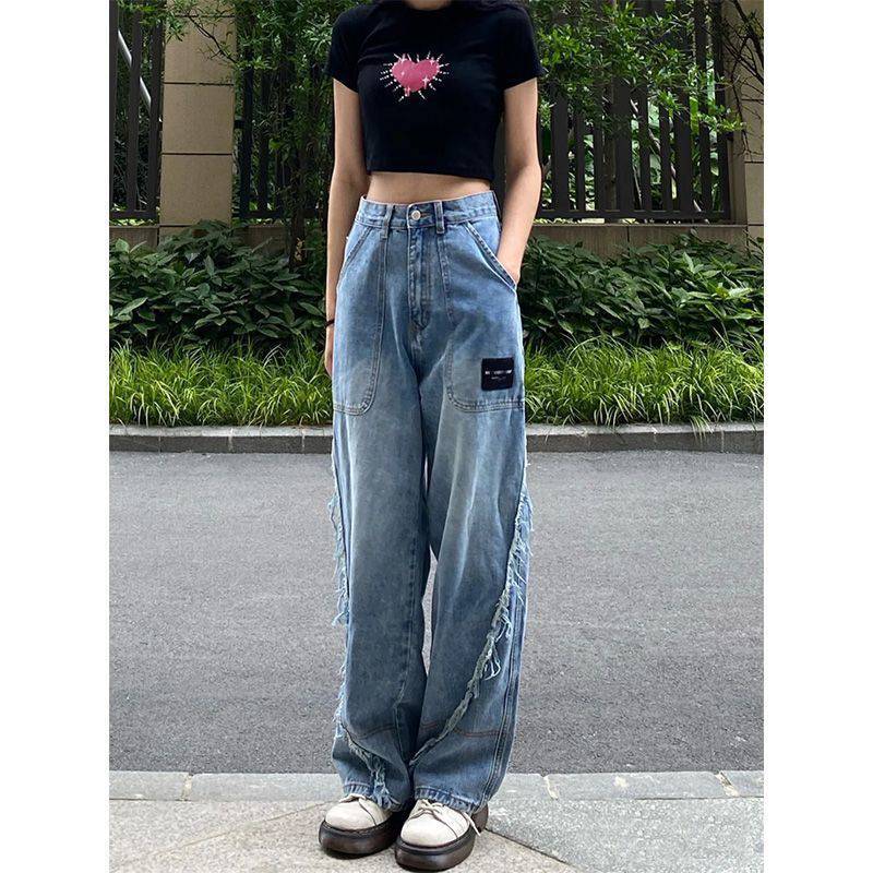High Street Women's New Straight Slim Loose High Waist Jeans