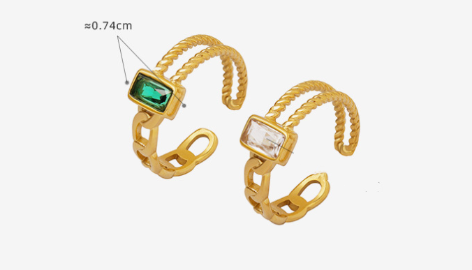 Title 1, Ensemble Bague Ouverte Zircon Vert Et Blanc