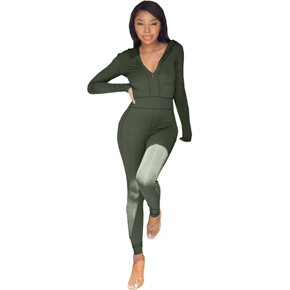 Fashion Solid Color Sexy Slim Fit Deep V Jumpsuit And Pants
