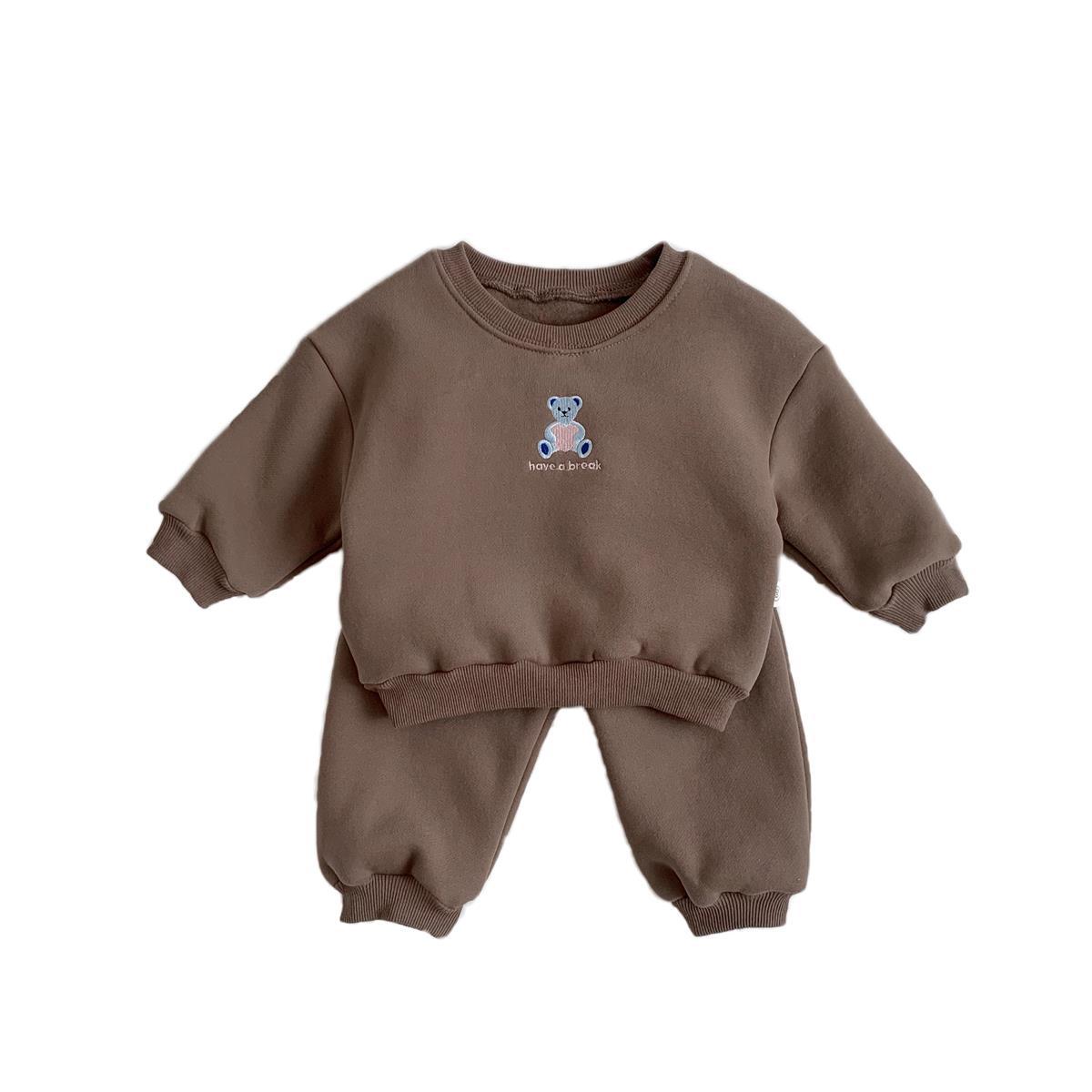 Korean Version Plush Cartoon Bear Sweater And Pants Suit