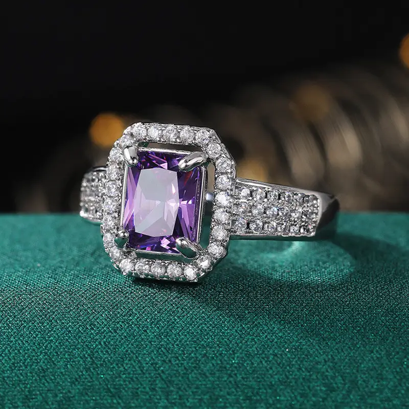 Double Claw Encrusted Square Zircon Ring