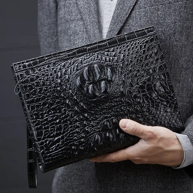 Leather Large Capacity Clip Bag Business Casual Clutch Black - Shop at LoveMi