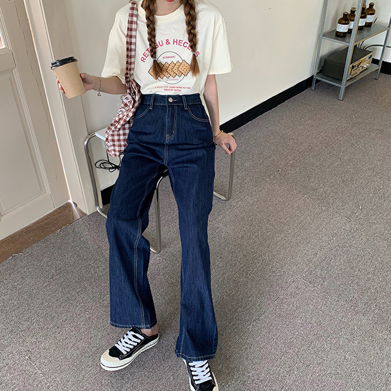 Women's Spring Autumn Winter Straight Loose Dark Blue Jeans Navy - Shop at LoveMi