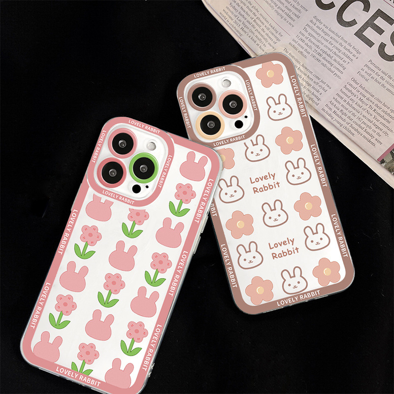 Japanese And Korean Plaid Flower Rabbit Mobile Phone Shell
