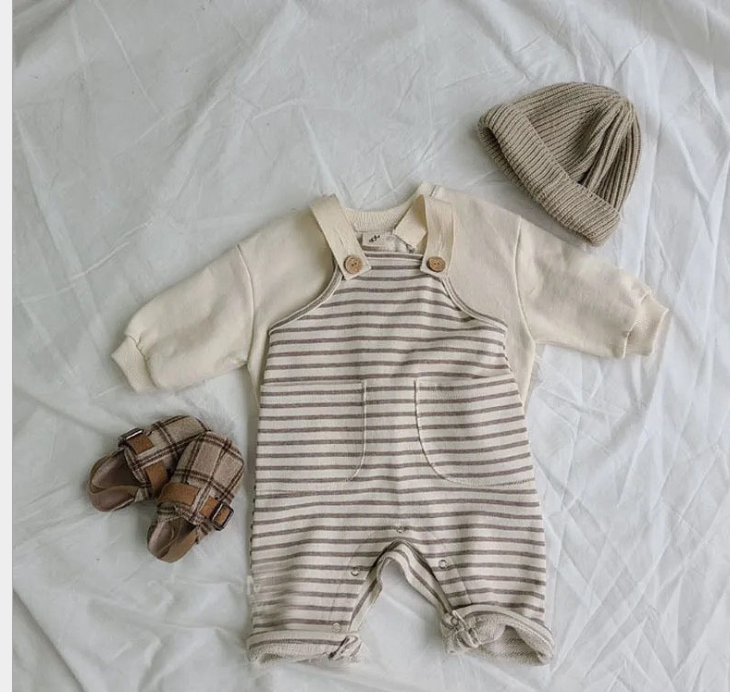 Korean Children's Striped Men And Women Baby Casual One-piece Overalls