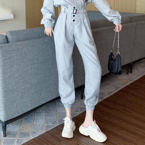 High Waist Slim Slimming Trousers Set With Tie