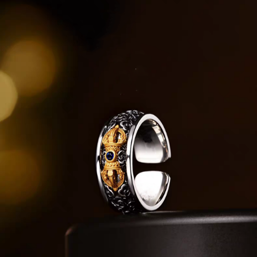 1pc 999 Sterling Silver Hollow Vajra Open Ring, Retro Zen Style, Perfect For Daily Wear & Valentine's Day Gift