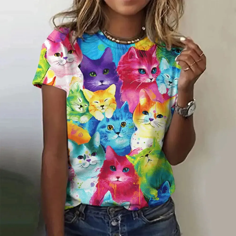 Summer Cartoon Cat Animal 3D Printed Tshirt Women's New