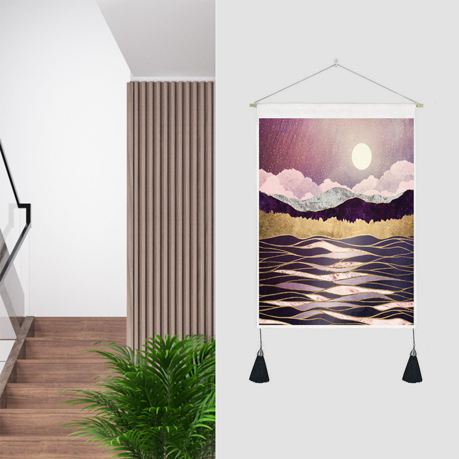 Tapestry Tassels Moon Mountain Linen Cotton Home Door Wall Hanging Bedroom Decor — image 9