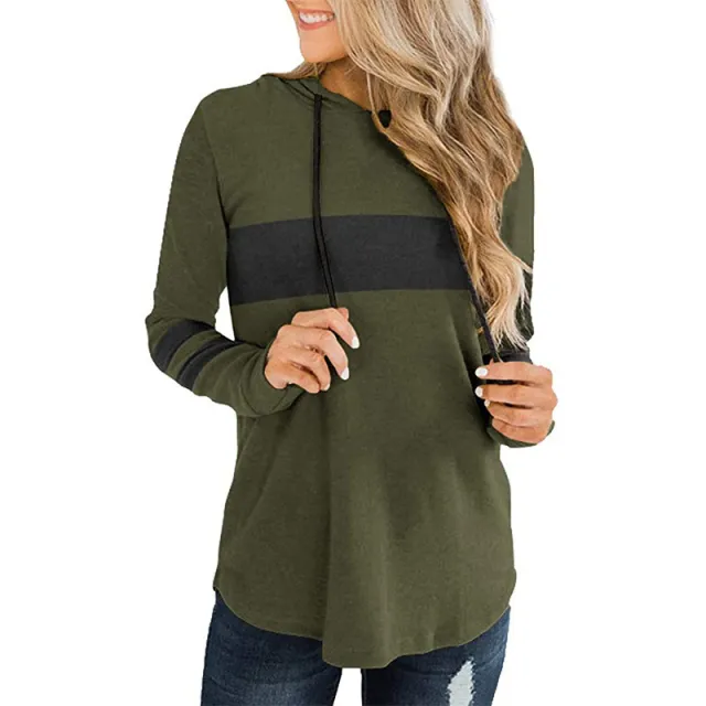 Women's Casual Top With Long Sleeves And Drawstring Hood Green - Shop at LoveMi