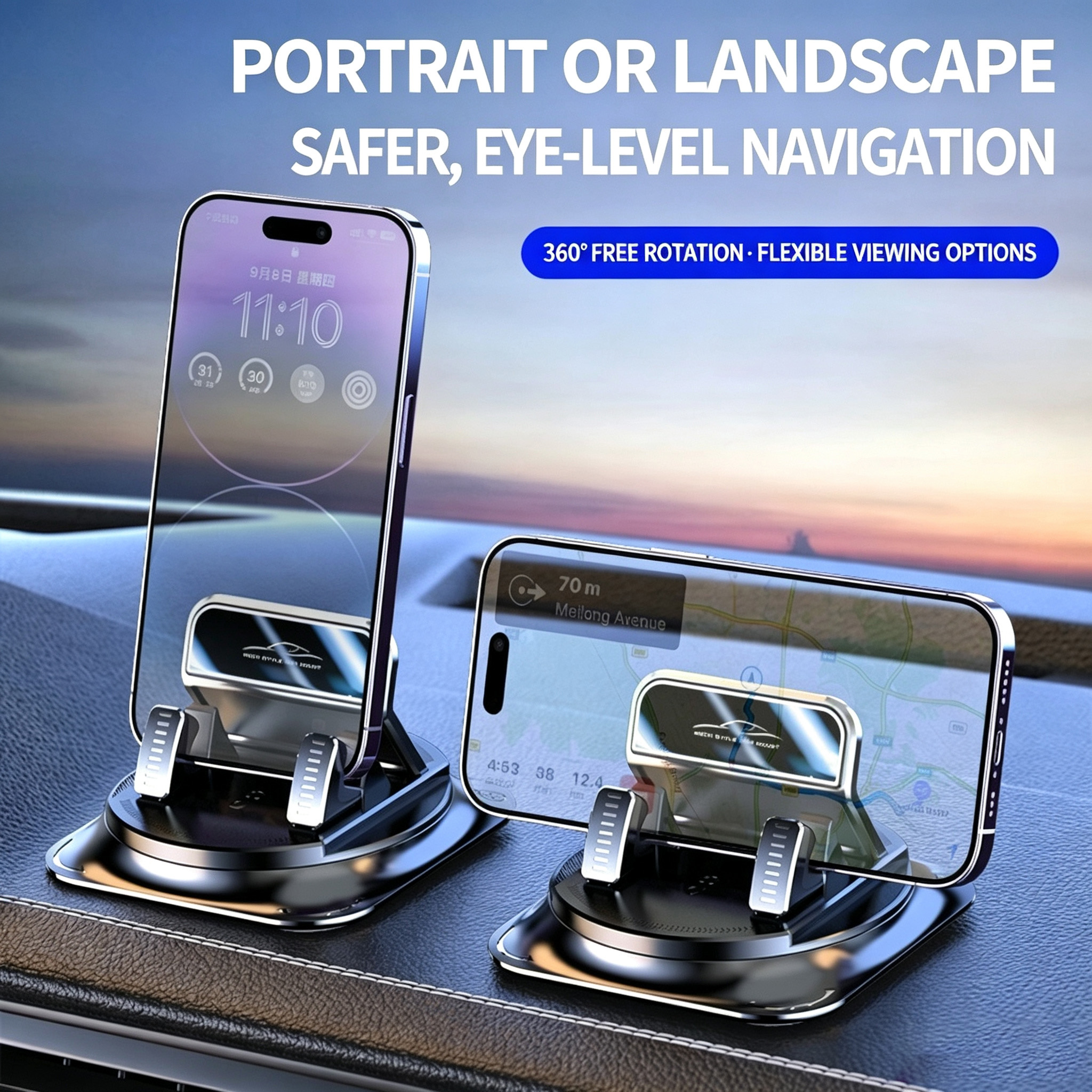 Rotatable Dashboard Car Phone Holder Non Slip Gel Pad Mount Stable Cell Phone Stand For Car Console