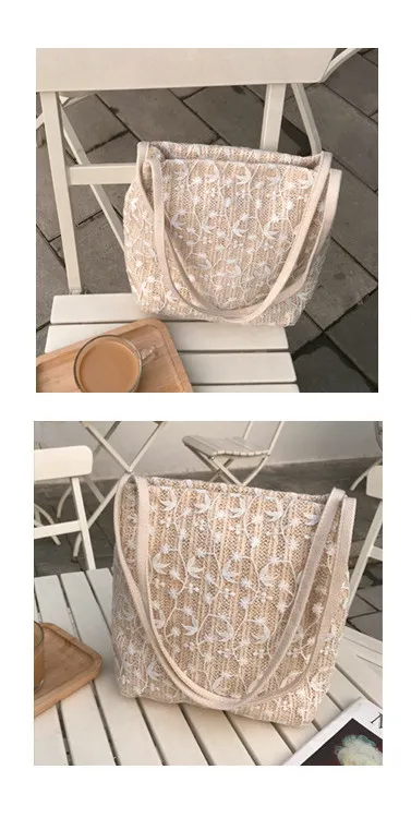 Straw Lace Shoulder Bag Handbag Bucket Shopping Bag Large - Shop at LoveMi