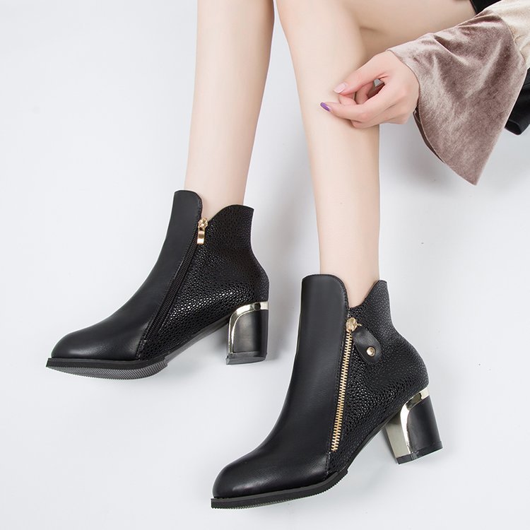 Pointed Mid-heel Martin Boots Women's Shoes