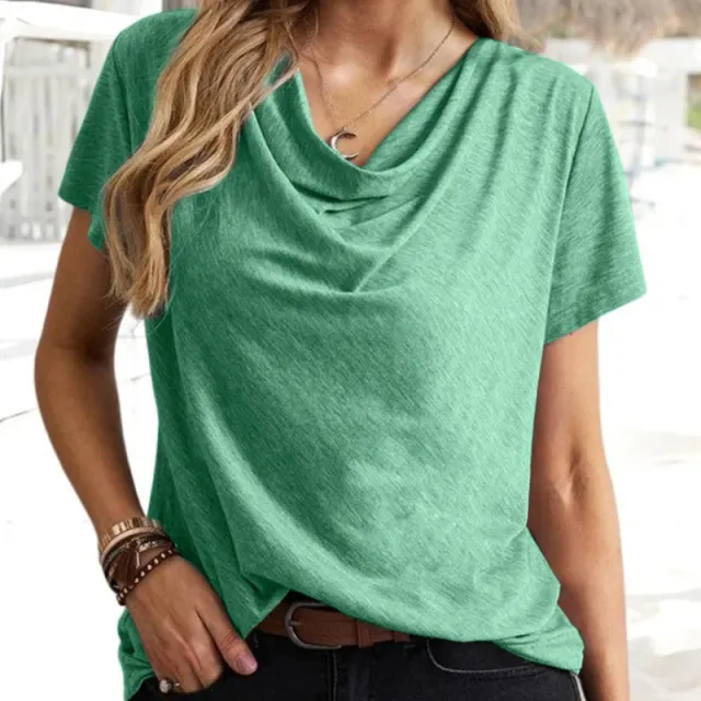 Solid Color Casual Fashion V neck Short Sleeve T shirt For Women Light Green - Shop at LoveMi