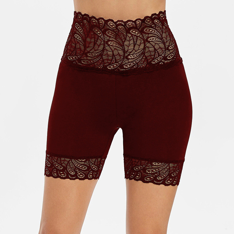 Lace High Waist Butt Lift Slim Solid Color Breathable Leggings Red - Shop at LoveMi