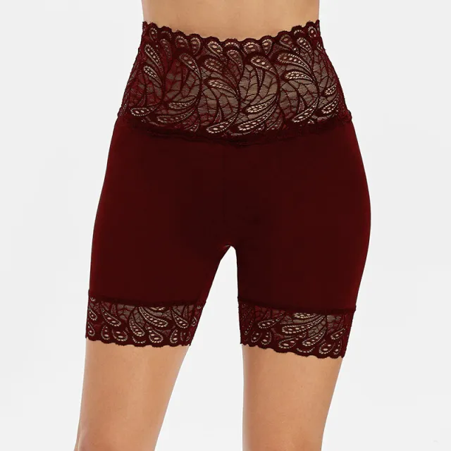 Lace High Waist Butt Lift Slim Solid Color Breathable Leggings Red - Shop at LoveMi