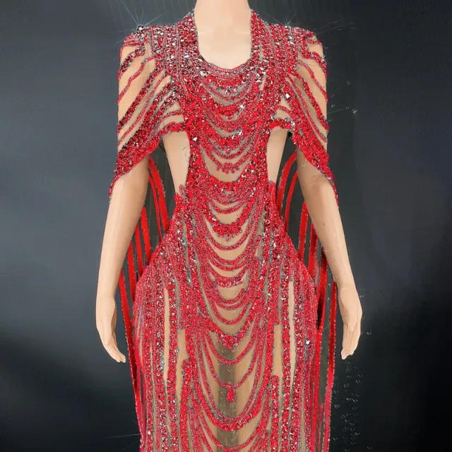 Celebrate Crystal Sequin Evening Gown Red - Shop at LoveMi