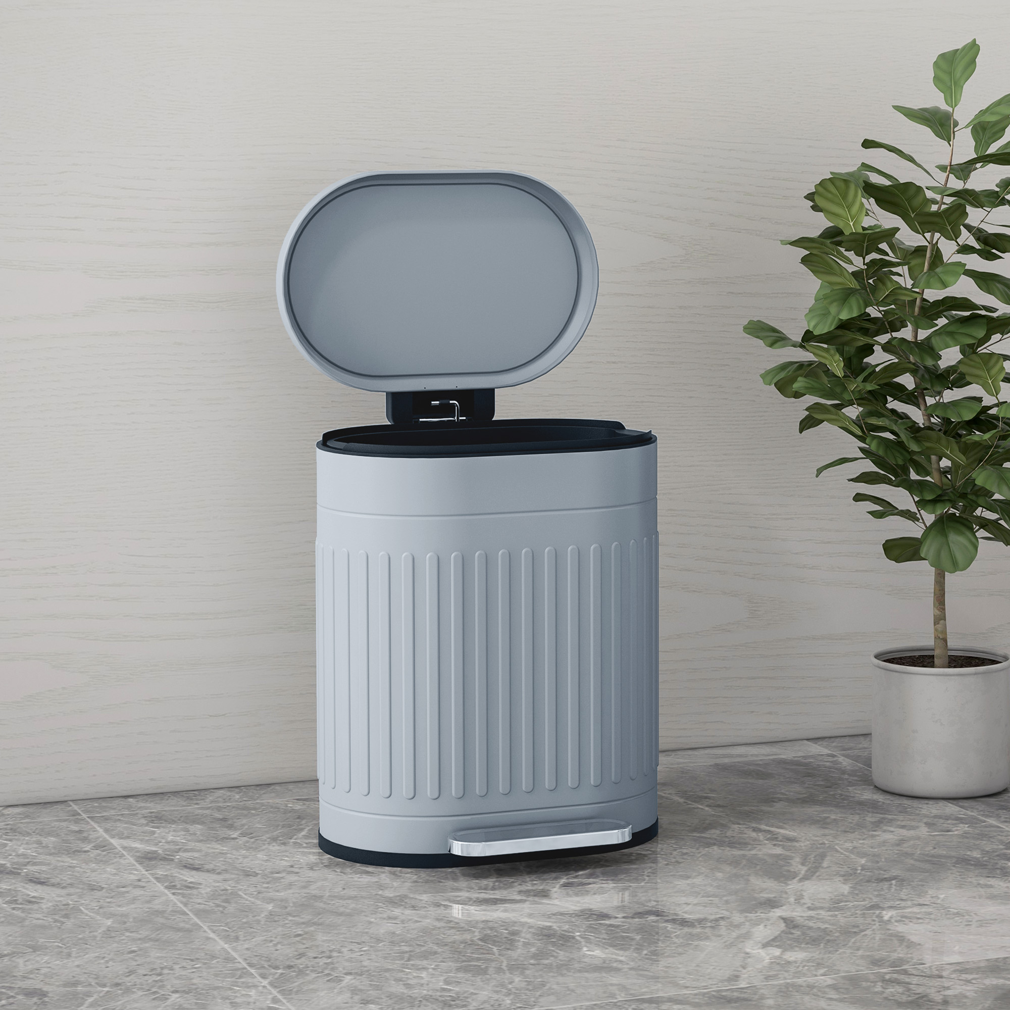20 liter metal kitchen trash can with gradual lowering lid