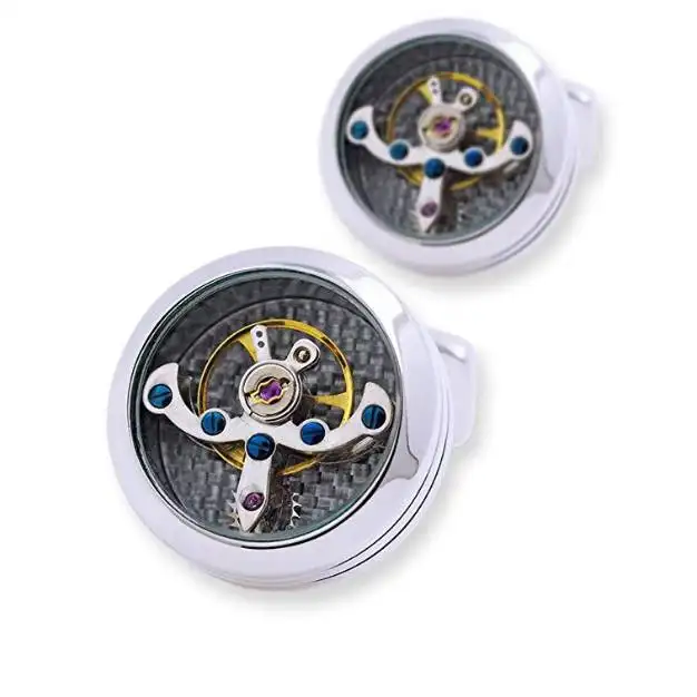 Tourbillon Movement French Shirt Cufflinks Stainless Steel