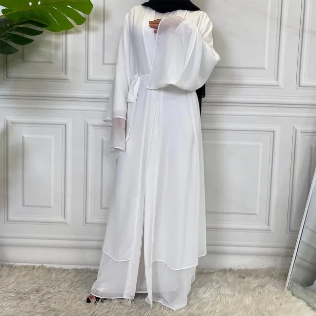 Fashionable Muslim Cardigan Chiffon Robe White - Shop at LoveMi
