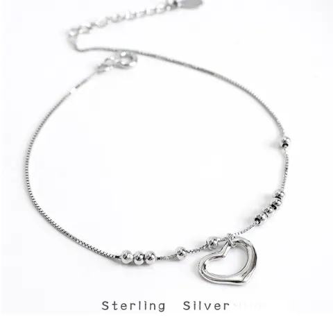 1pcs 999 Sterling Silver Box Chain Hollow Heart Beaded