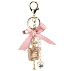 Creative Crystal Perfume Bottle Rhinestone Keychain - Champagne - View 1