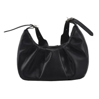 Women's New Fashion Pleated One Shoulder Cloud Messenger Bag - Black