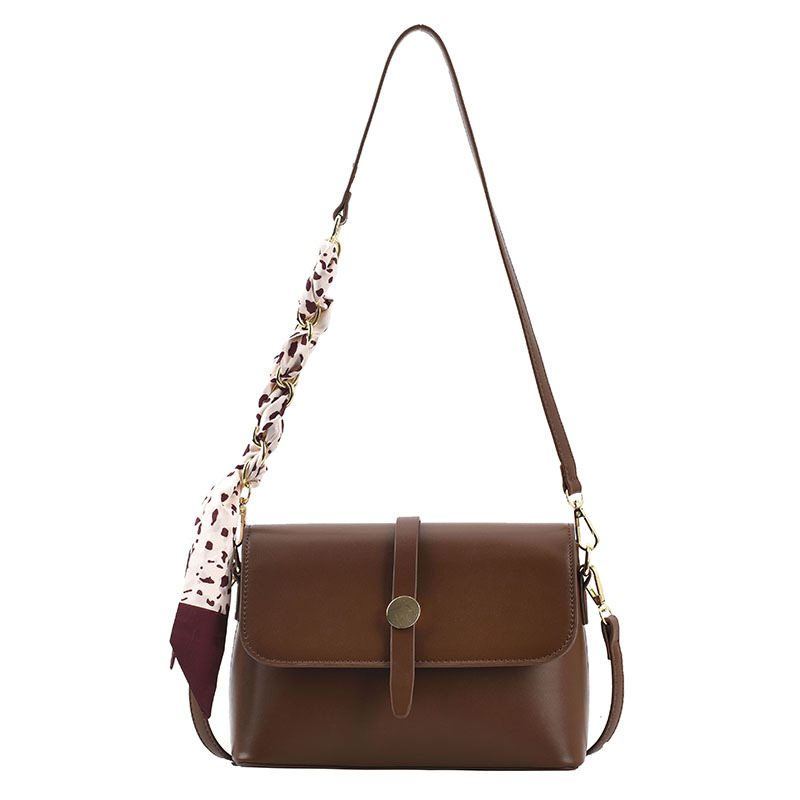 Pure Color PU Trend Leopard Print Silk Scarf Bow Personality Brown - Shop at LoveMi