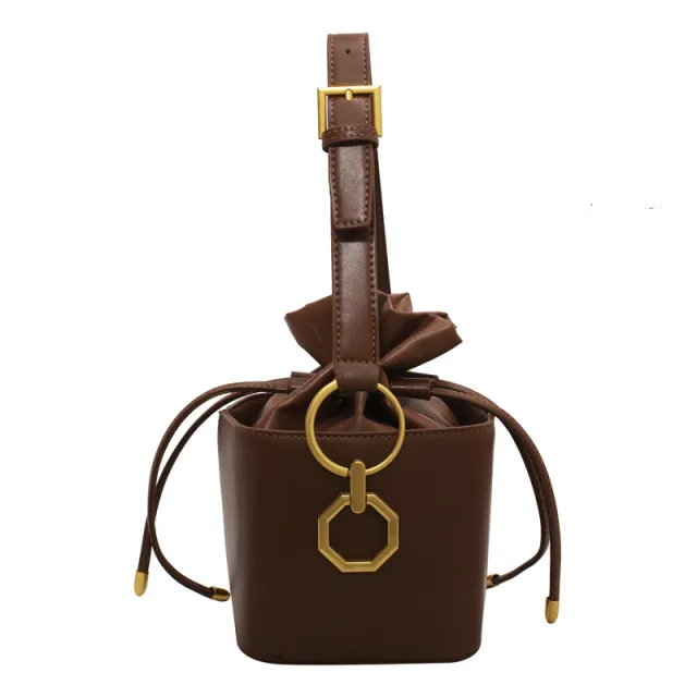 Bucket Casual Western Style Versatile Simple Shoulder Bag Coffee - Shop at LoveMi