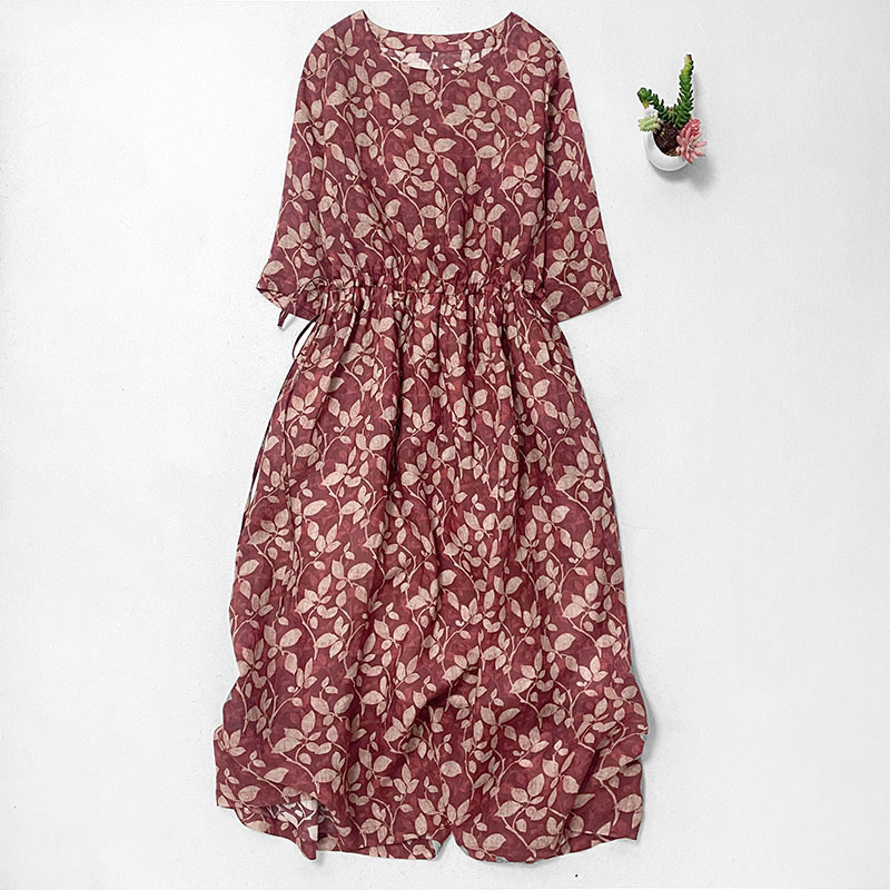 2025 Spring Summer New Ramie Floral Dress, Loose Cotton Linen A-Line Long Dress, Plus Size For Curvy Women