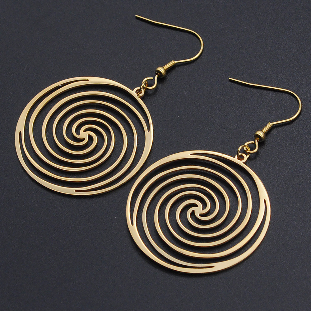 Title 2, Cut Hollow Geometry Spiral Pattern Earrings