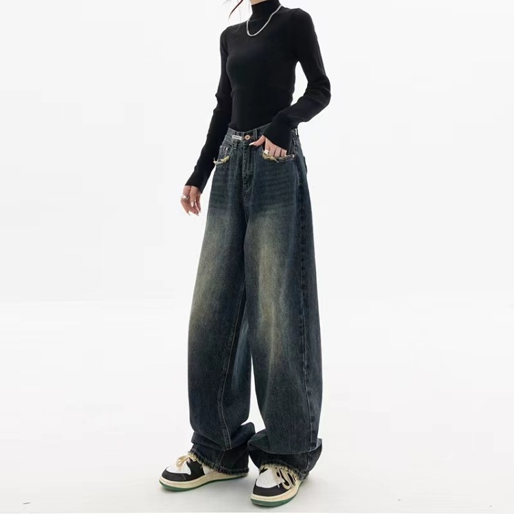 Fashion Trend Alphabet Jeans Children Straight Loose Wide Leg Pants Gray - Shop at LoveMi