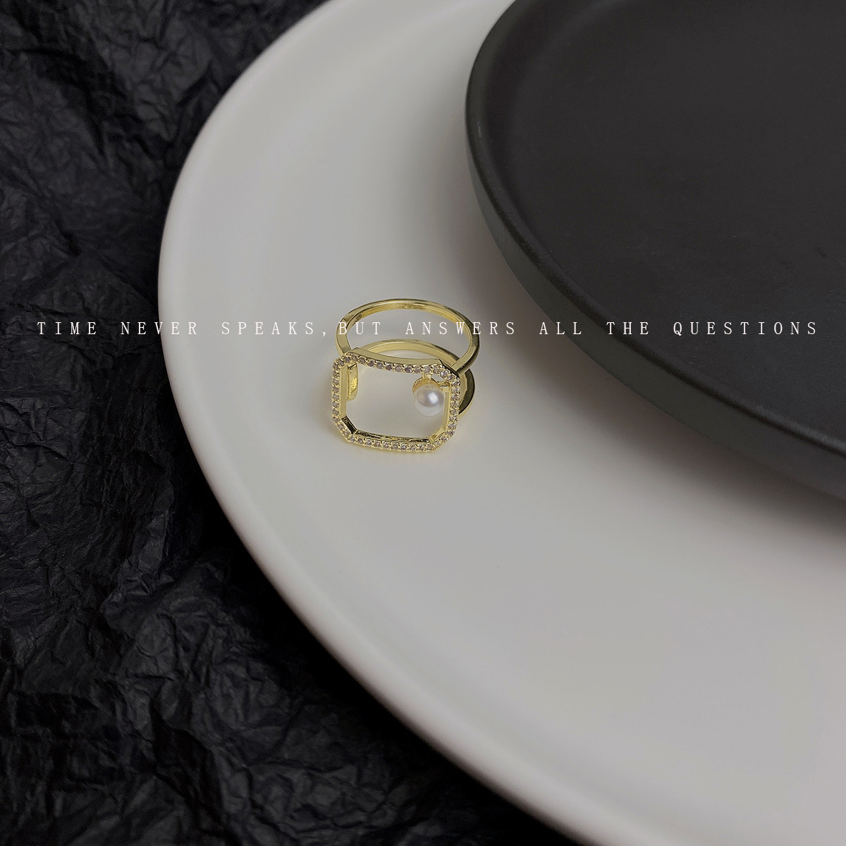 Ins Retro Diamond-studded Small Square Opening Adjustment Index Finger Ring