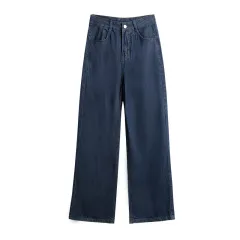 Women's High Waist Vintage Distressed Jeans - Navy Blue - View 1