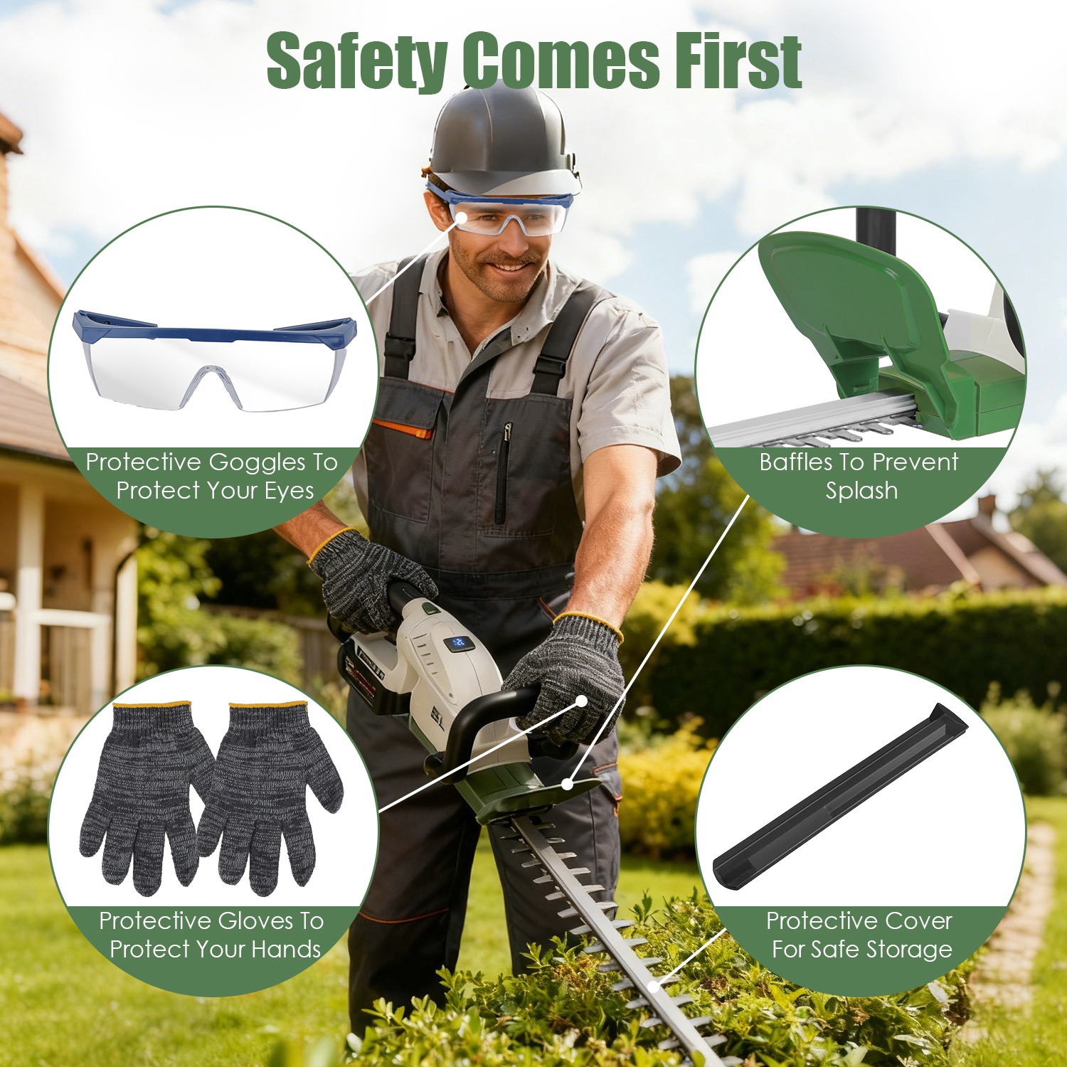 20in Cordless Hedge Trimmer For Spring Garden 21V Handheld Bush Trimmer Electric Grass Shrub Trimmer With Dual Action Blades 0.6in Cutting Diameter Safety Lock 90 Degree Adjustable Handle