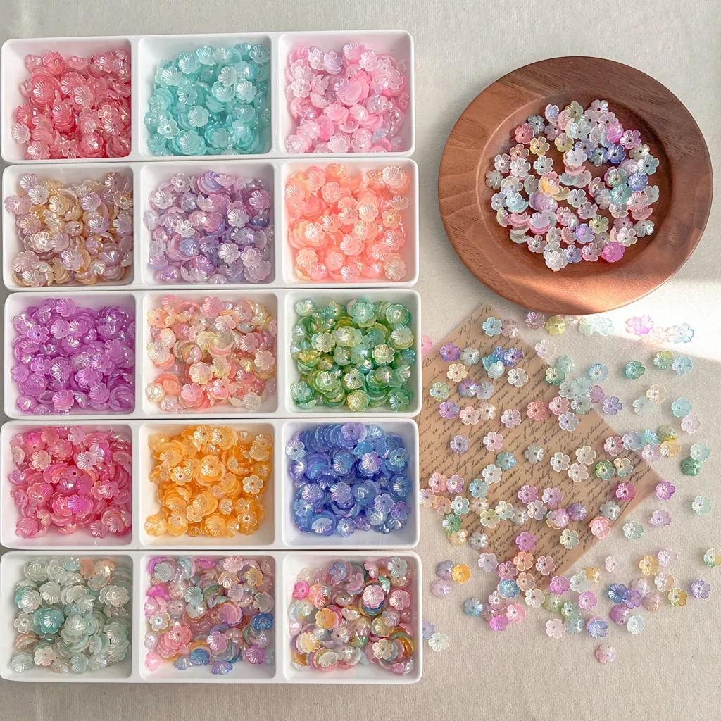 Multicolor AB Plated Acrylic Flower Beads, Iridescent