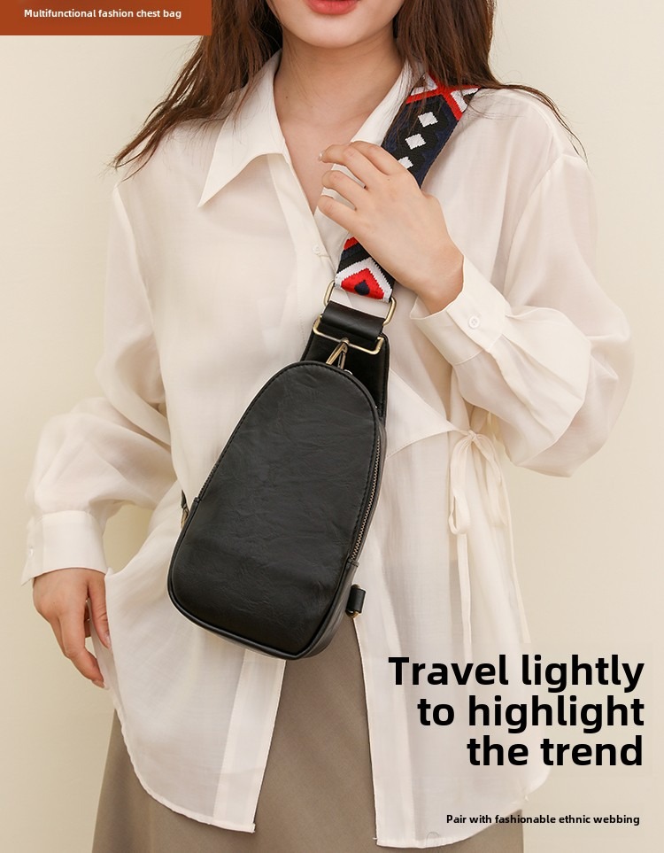 Women Chest Bag Sling Bag, Guitar Strap Small Crossbody Pu Leather Satchel Daypack
