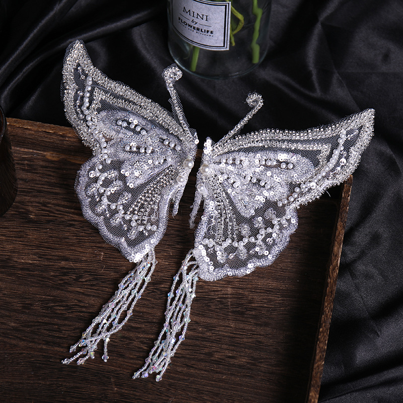Mesh Red Sequin Tassel Lace Butterfly Clip White - Shop at LoveMi
