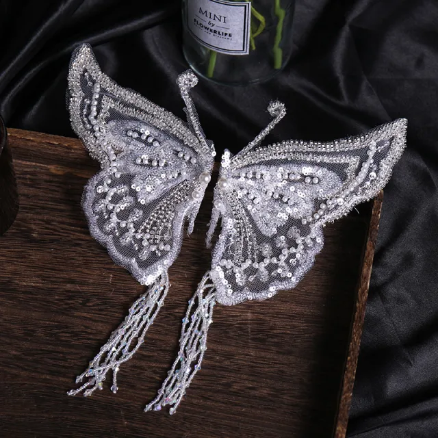 Mesh Red Sequin Tassel Lace Butterfly Clip White - Shop at LoveMi