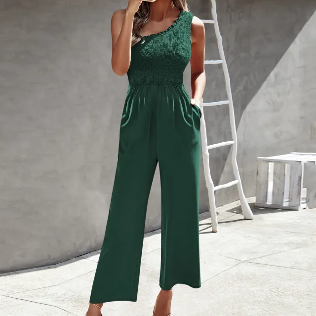 Women's Fashion Jumpsuit Cross Shoulder Top Green - Shop at LoveMi