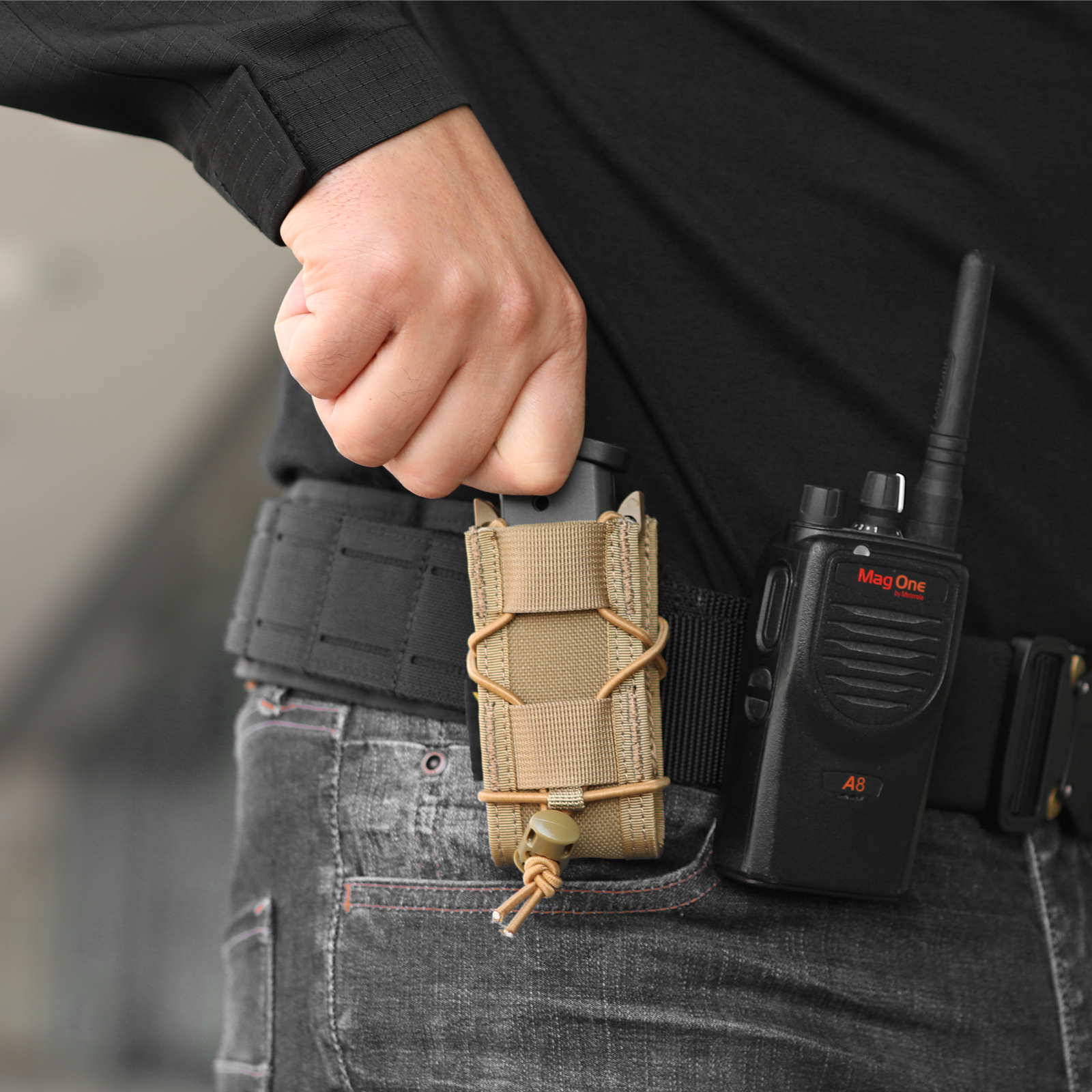 Molle Open-Top Pistol Mag Pouch. Flexible rapid response. This molle mag pouch with open-top design with shock cord and polymer brackets, holds your magazine or hardware in place, and is fully adjustable to fit a variety of magazines or tools. With no ext