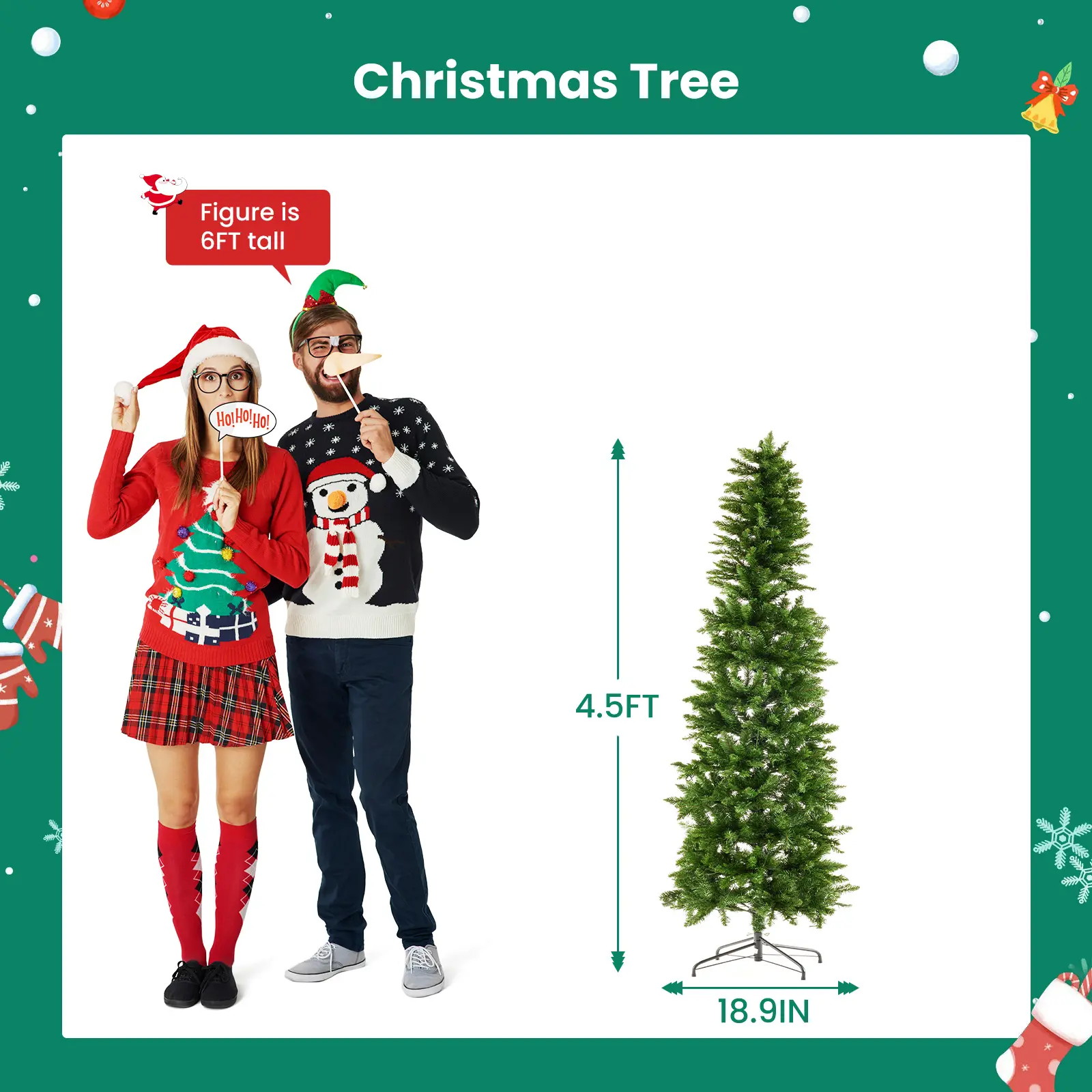 Pencil Christmas Tree, Prelighted Artificial Slim Trees