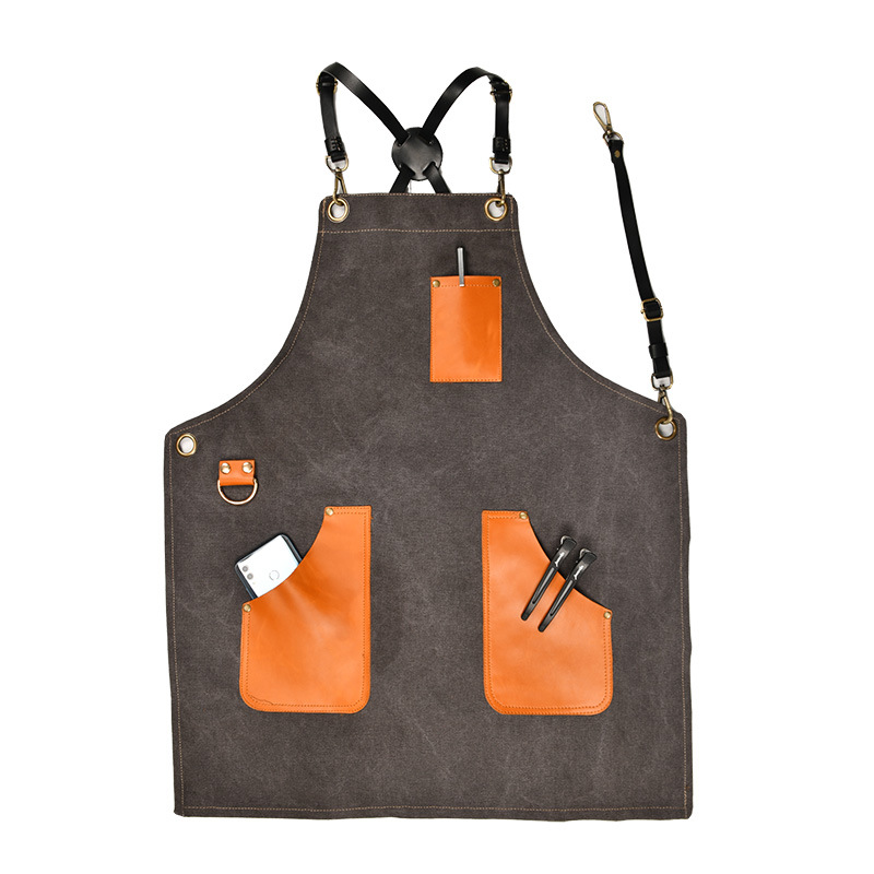 Title 2, Cross Strap Canvas Apron Washed Fabric Thick Le...