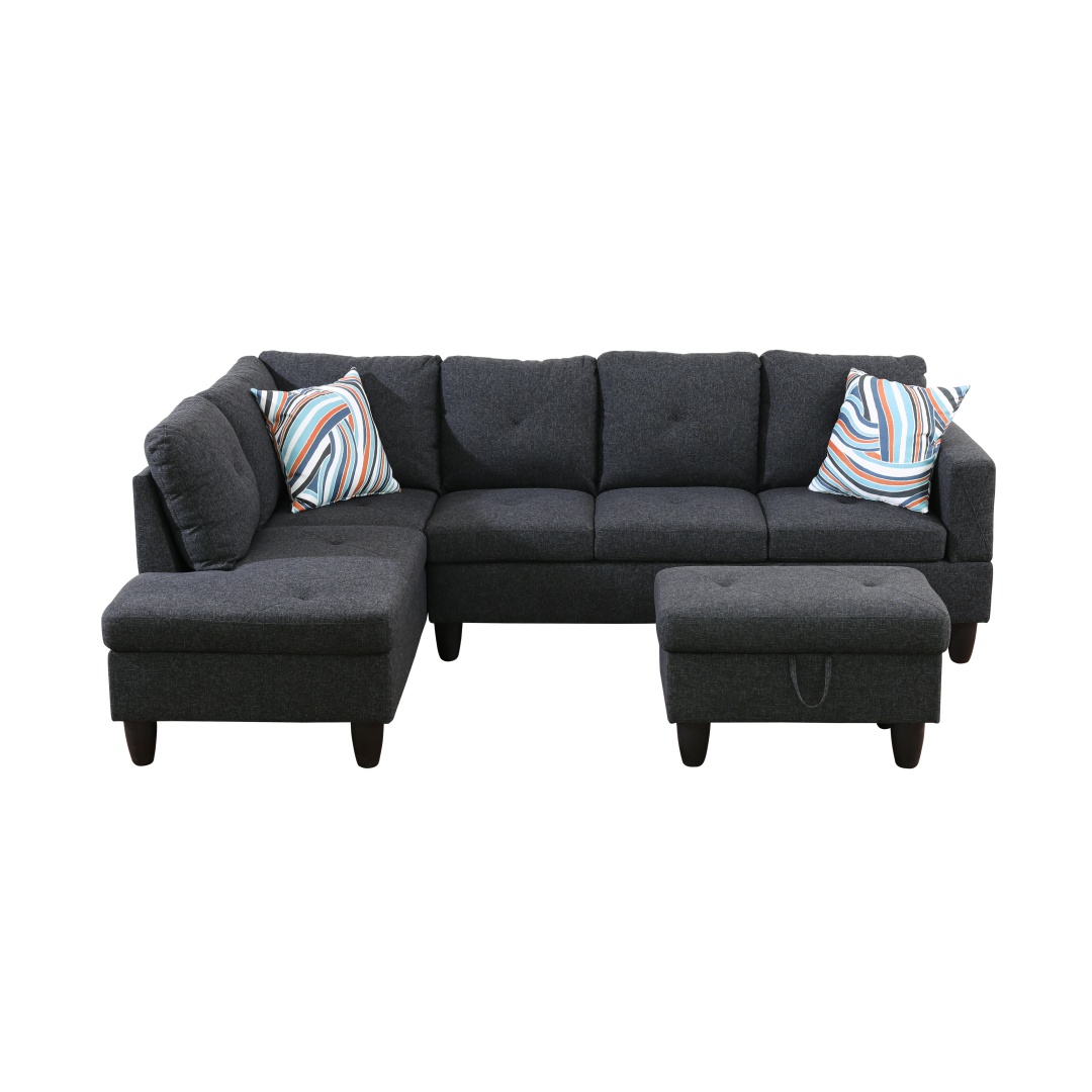 Pickup Only--Black Grey Linen Living Room Sofa Set