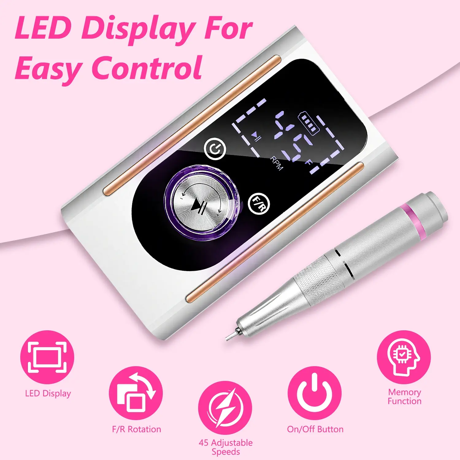 1 Set Portable Electric Nail Drill Bit 45000 RPM With 11 Bits Base Waist Clip Cordless Rechargeable Nail File Machine For Professional Salon Home Acrylic Nails