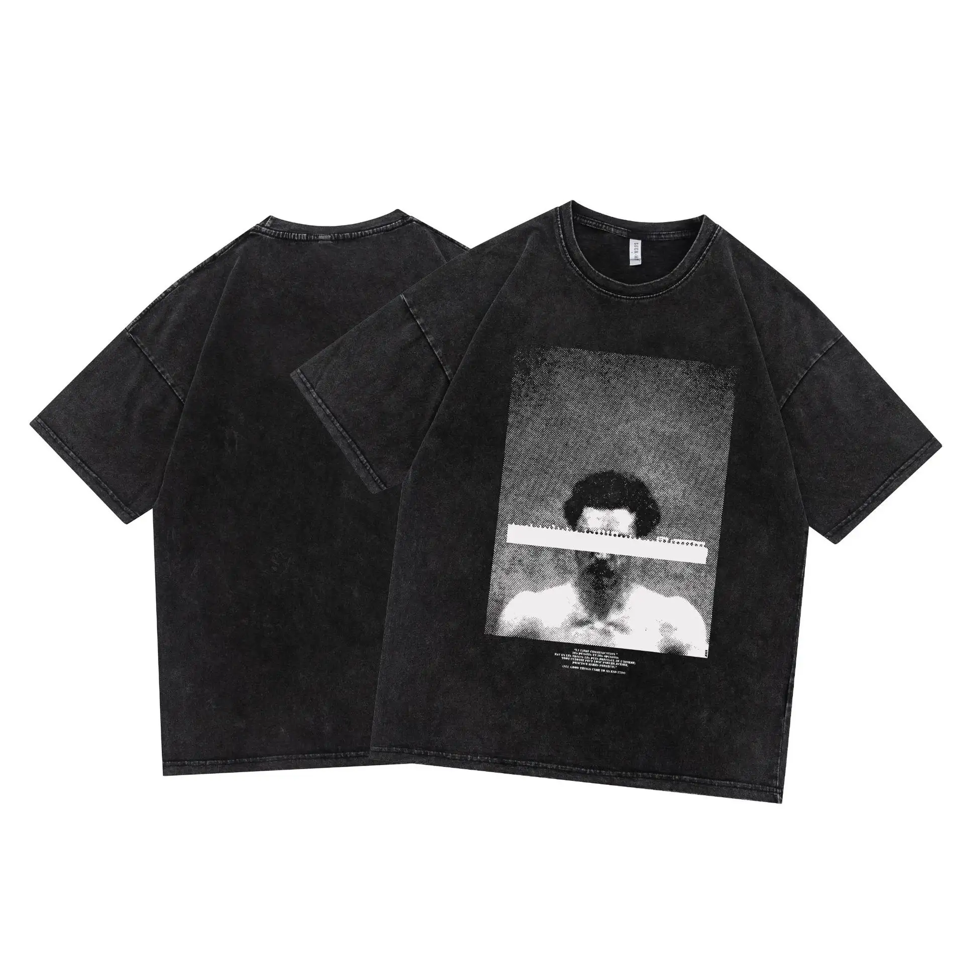 Summer Tide Brands Do Old Washed Character Print Hip-hop Men And Women With The Same Round Neck Short-sleeved T-shirt