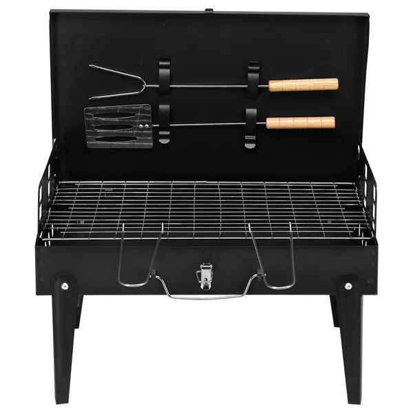 Barbecue Grill Outdoor Portable Charcoal Grill Collapsible Iron Square Charcoal Grill 17.32x10.63x8.66 Inch Black