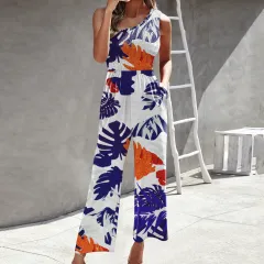 Women's Fashion Jumpsuit Cross-Shoulder Top - Leaf-L - View 1
